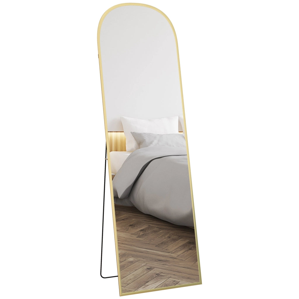 Specchio da Terra e Parete Moderno in Lega di Alluminio con Supporto Pieghevole, 50x170cm, Oro