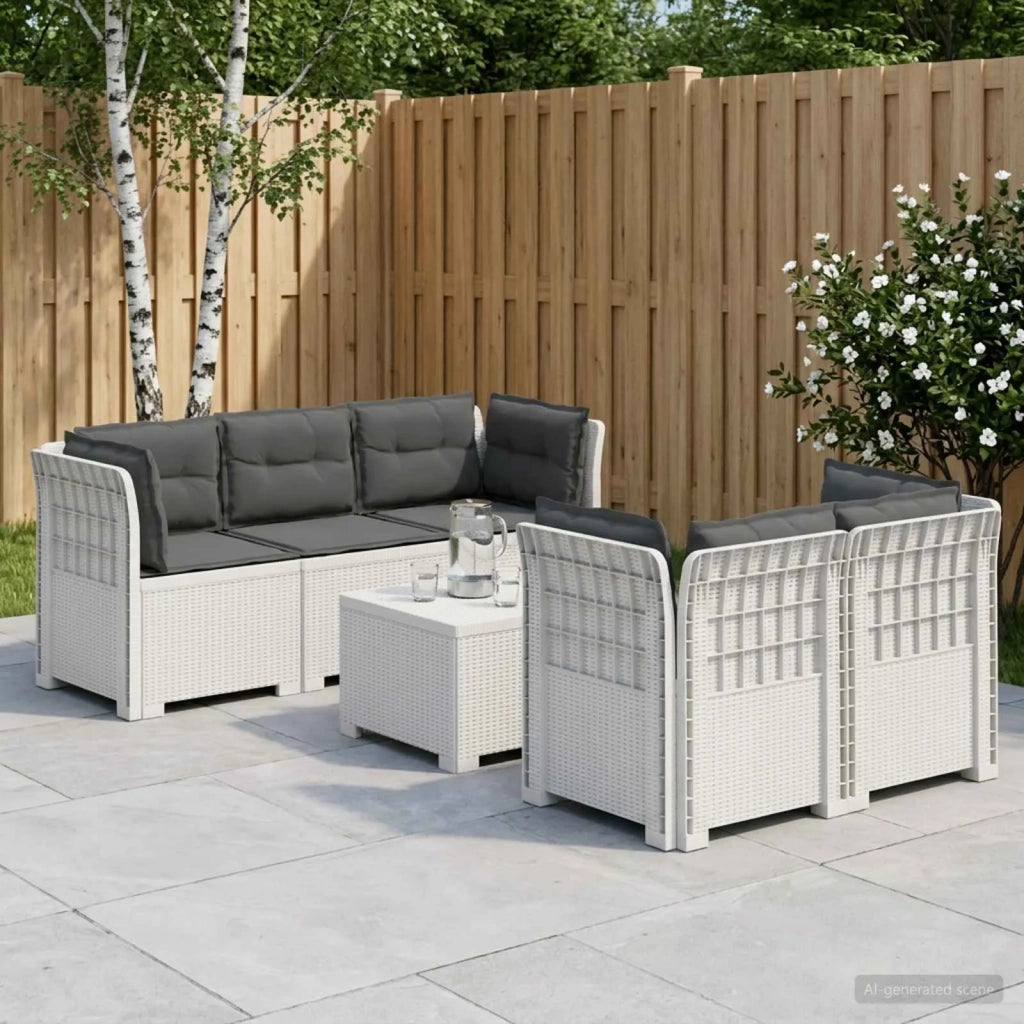 Divano da Giardino 5 Posti con Cuscini Stile Rattan PP Bianco 3443915