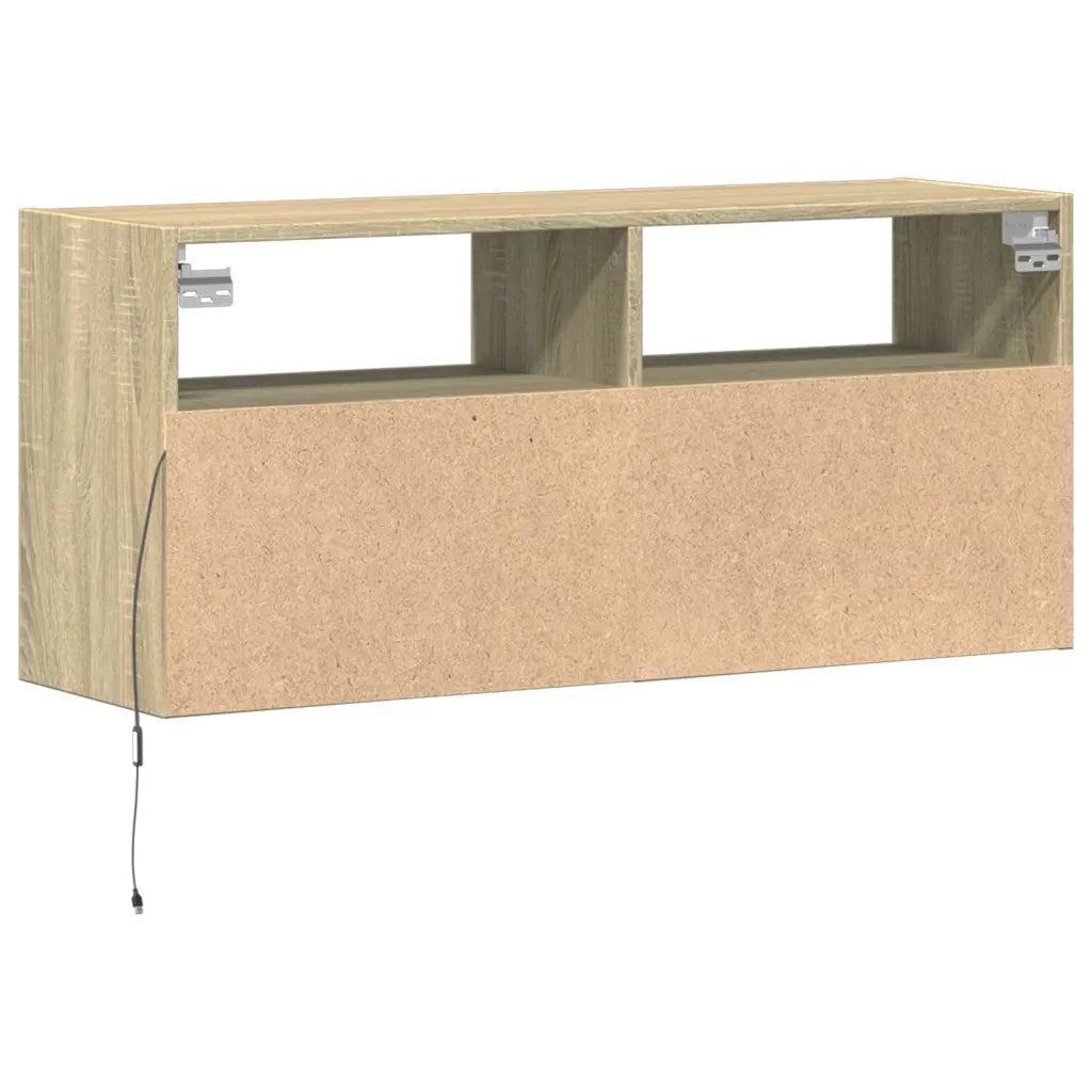 Mobile TV a Parete con Luci LED Rovere Sonoma 100x31x45 cm 852336