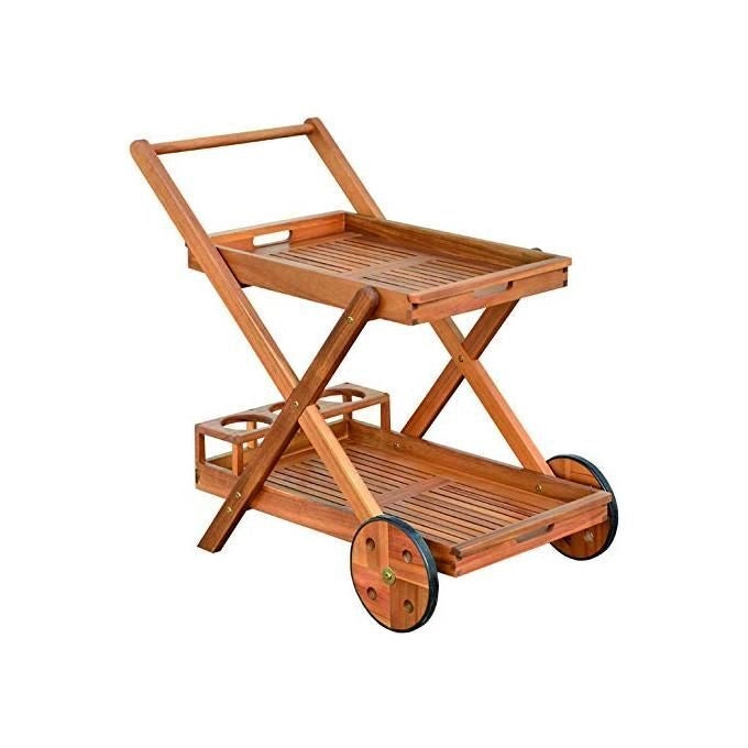 Vigor 9692750 Carrellino in Legno Modello Icaro con 2 Ruote e 2 Ripiani 81x50x77 cm colore Legno Naturale