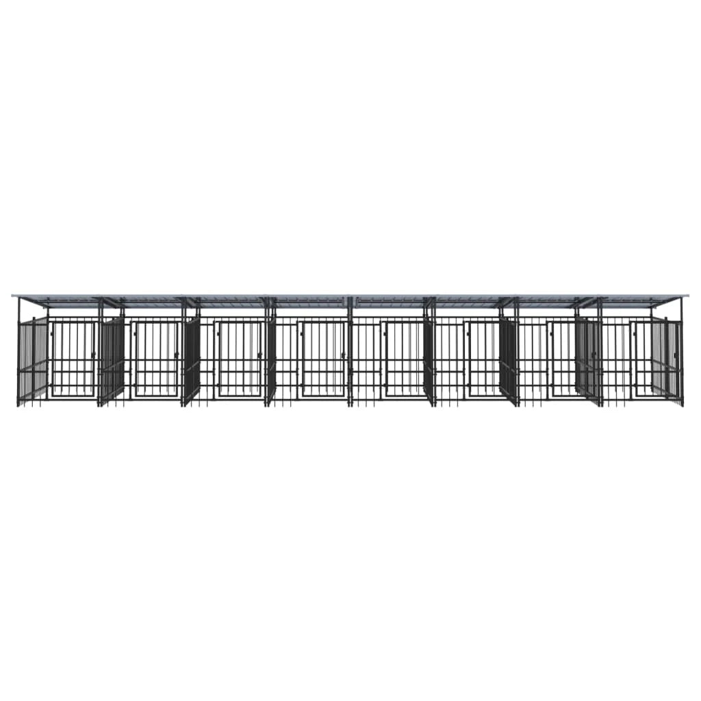 Cuccia gabbia per animali da esterno pac con tetto per cani in acciaio 15,02 m² nero 02_0041746