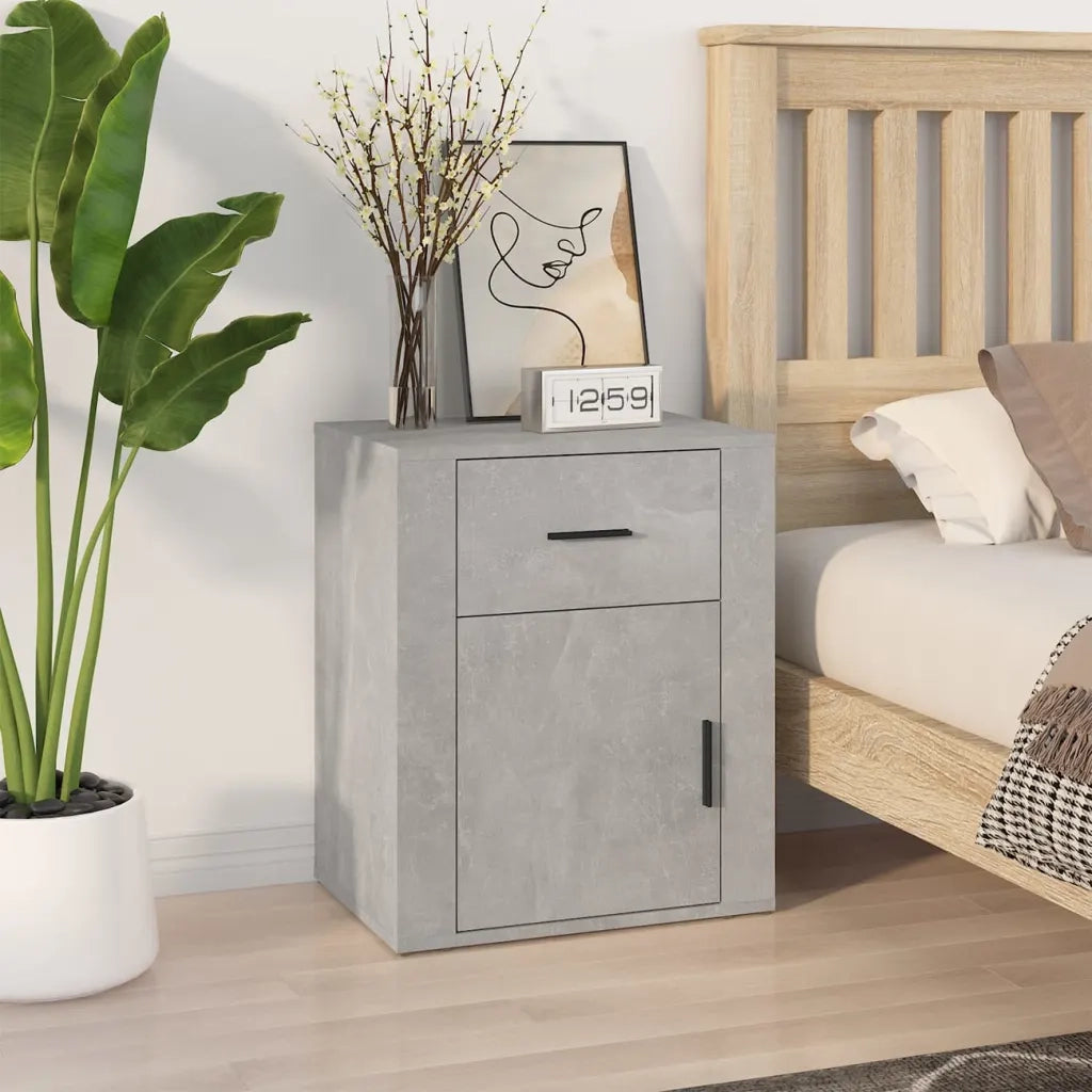 Comodino | Armadio da Notte | Mobiletto da notte Grigio Cemento 50x36x60 cm in Legno Multistrato