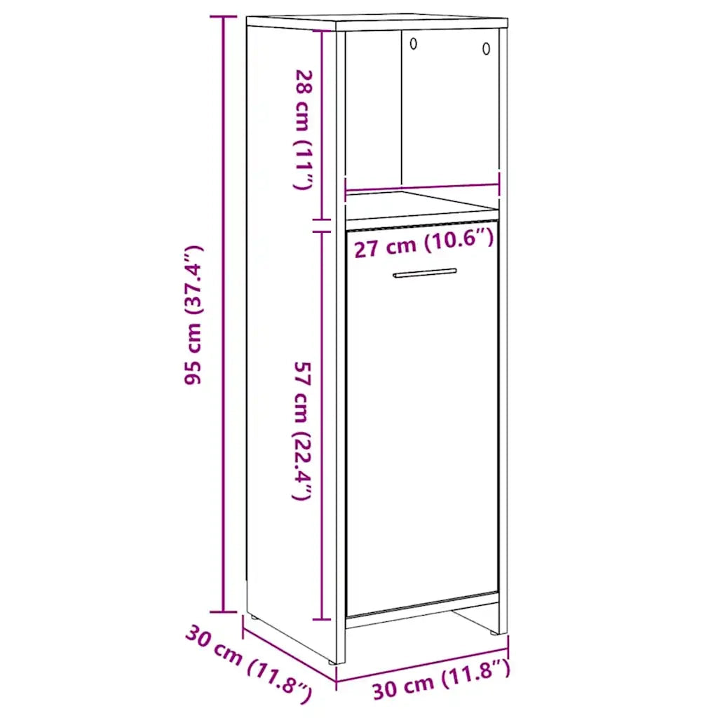 Armadietto Bagno Artigianale 30x30x95 cm in Legno Multistrato 856034