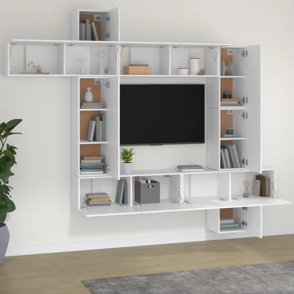 Set Mobili Porta TV 9 pz Bianco in Legno Multistrato 3114654