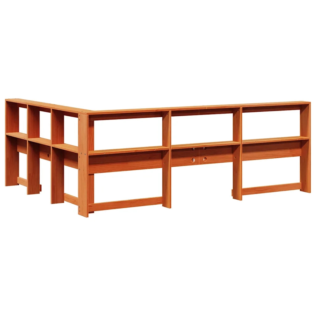 Testiera libreria a L-Testata contenitore Marrone Cera 140cm Legno Massello di Pino