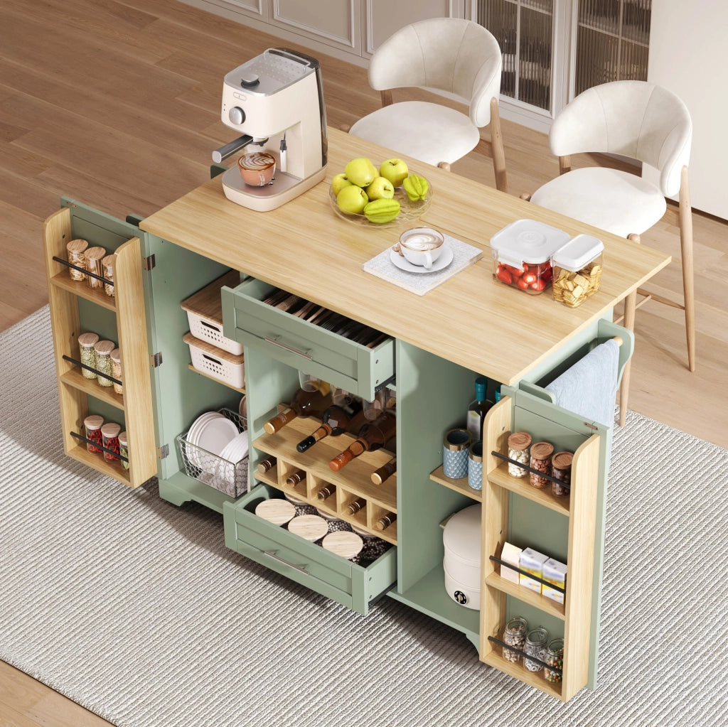 Carrello cucina con piano estraibile 138x45(70)x92 cm; in MDF verde antico