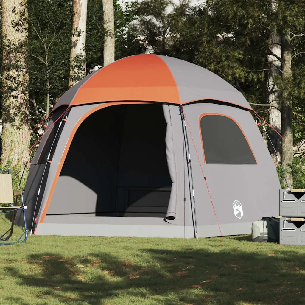Tenda Familiare Igloo 6 Persone Grigia Arancione Impermeabile