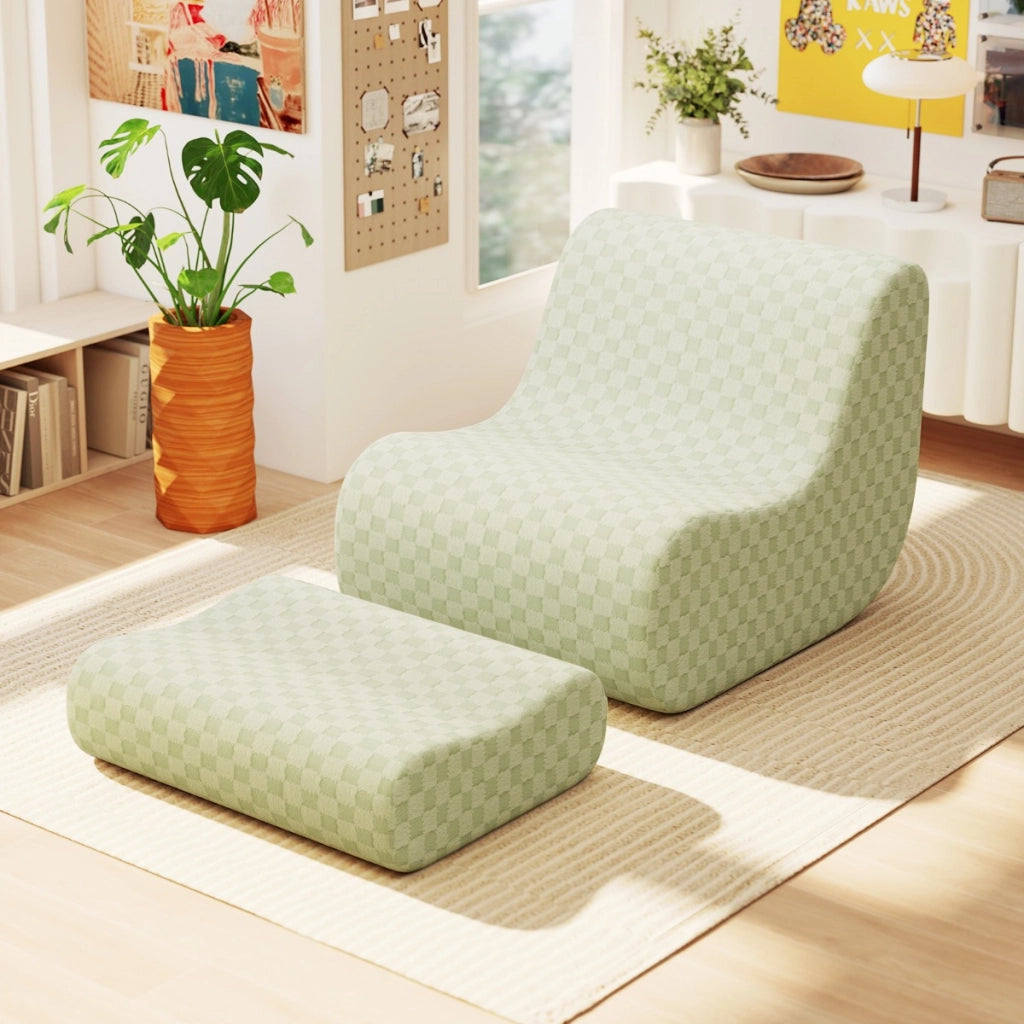 Sedia a sacco con pouf comoda poltrona pigra per soggiorno camera da letto, Divano in spugna ad alta elasticit¨¤ Verde-Sedie e poltrone