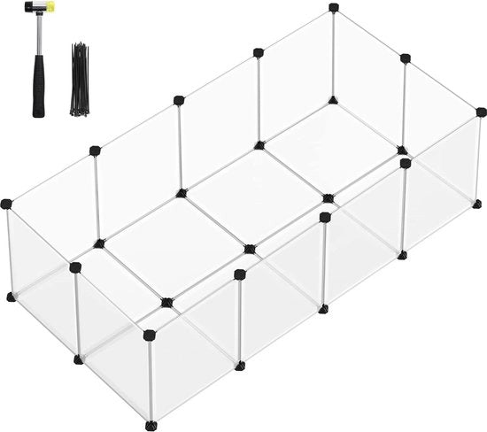 Recinzione per Animali con Diverse Combinazioni - 20 Pannelli - Translucida - Montaggio e Pulizia Facili - Cani - Gatti - Hamsters - Conigli - Furetti - Bianca - Stenberi