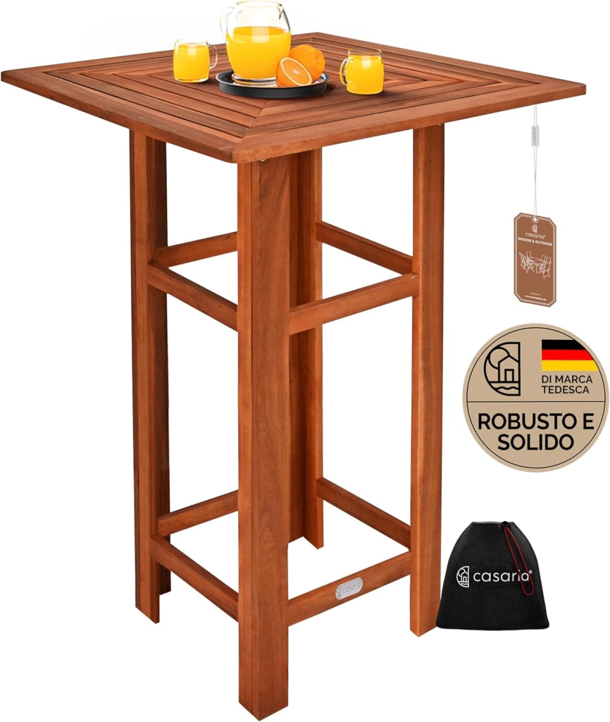 Casaria® Tavolo in Legno Acacia 75x75x110cm Quadrato Solido Rustico Bistro da Interno Esterno Feste Giardino Outdoor