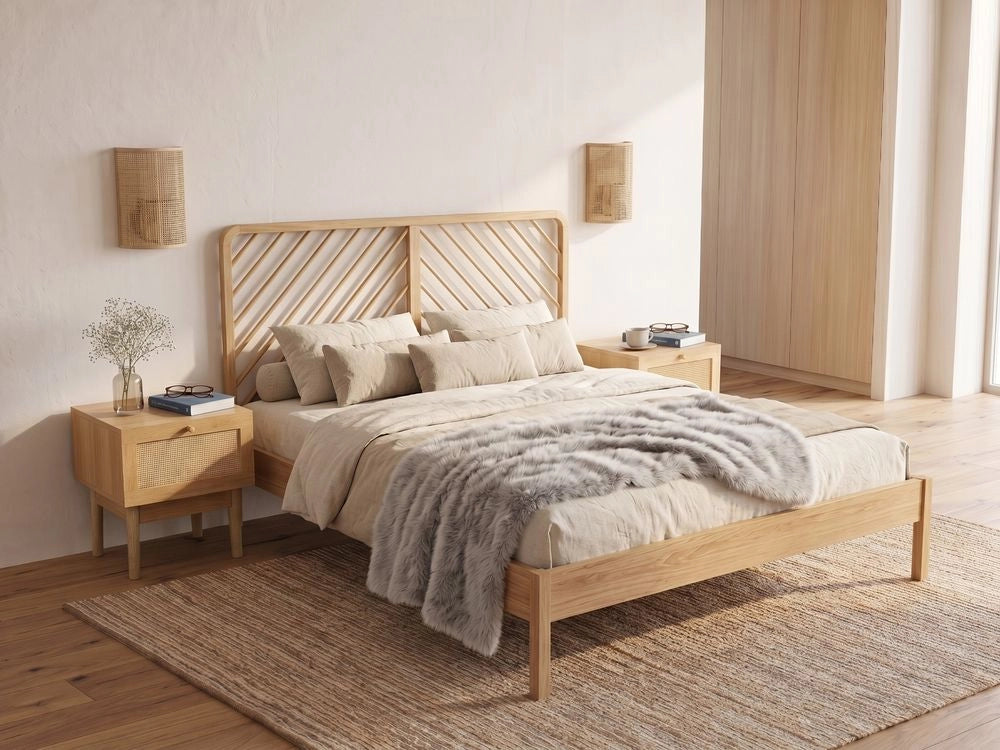 Letto in legno di pino marrone chiaro con rete 180 x 200 cm naturale stile scandinavo