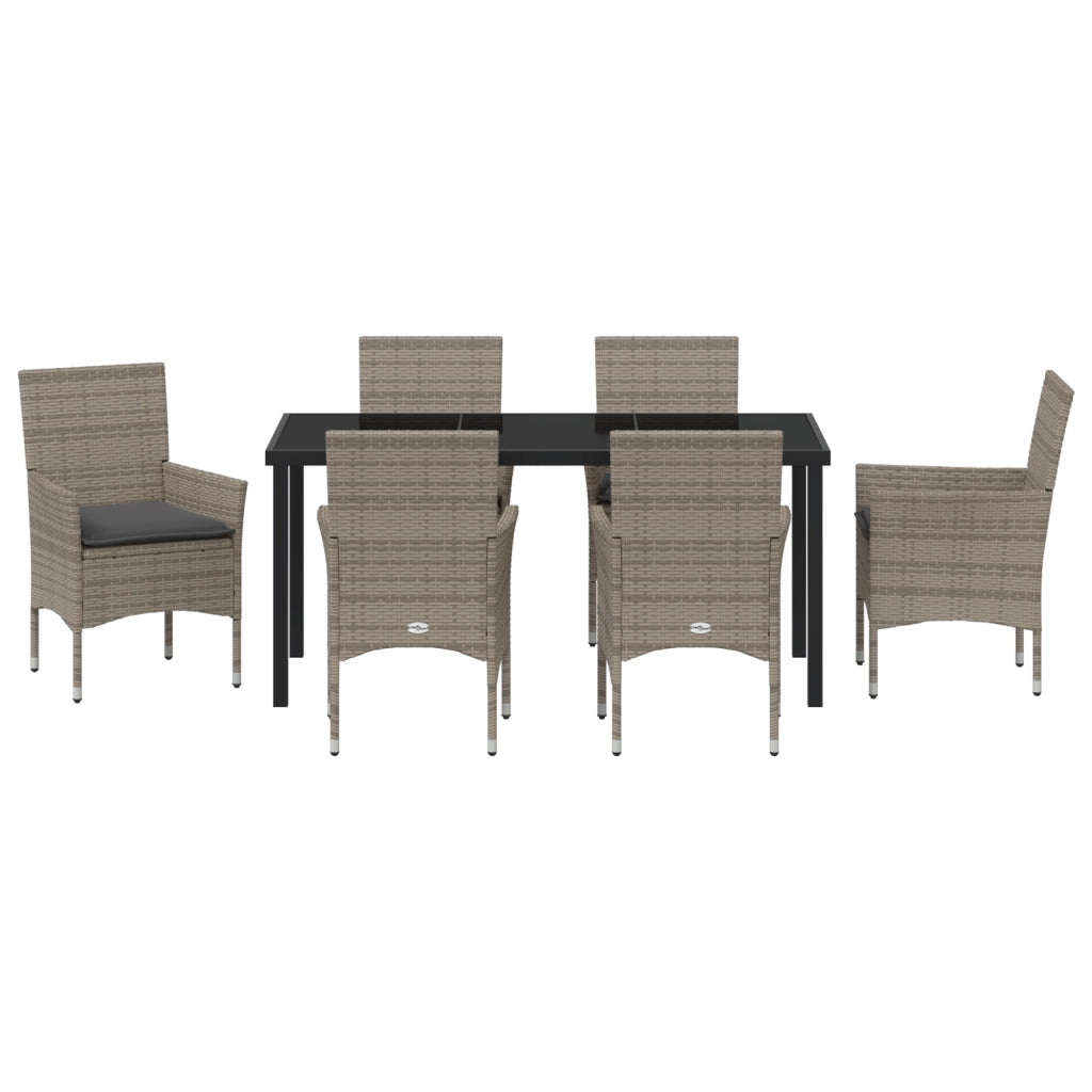 Set da Pranzo da Giardino con Cuscini Rattan Poliestere Grigio
