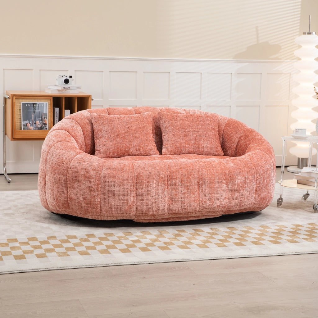 Poltrona Pouf con Braccioli Schienale Alto Ergonomico Schiuma Alta Densità Senza Montaggio in Ciniglia Rosa