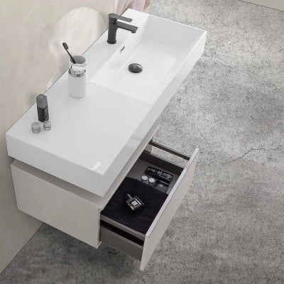 Mobile bagno sospeso 60 cm grigio perla lavabo 120 destro e specchio LED Iside