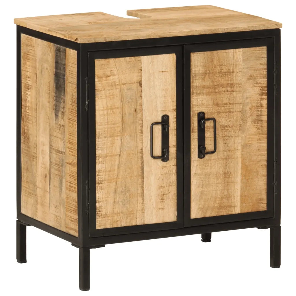 Set Mobili da Bagno 3 pz in Ferro e Legno Massello di Mango 3217115