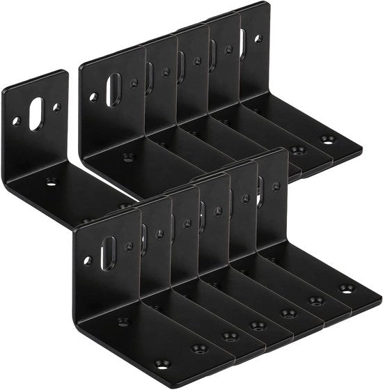 Supporti angolari in acciaio, 12 pezzi neri, connettori metallici, supporto per tavolo, fissaggio per mobili.