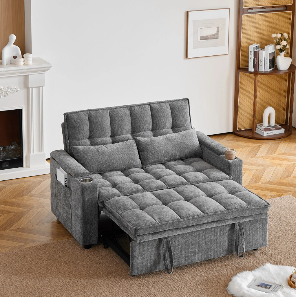 DIVANO Letto 3 in 1 Trasformabile 142 cm Grigio in Chenille