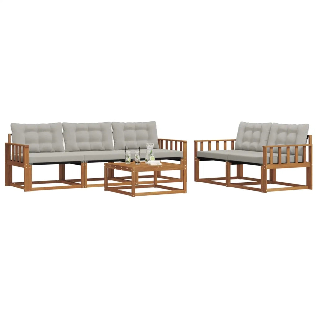 Set di divani da esterno 6 pcs Grigio Naturale e Chiaro