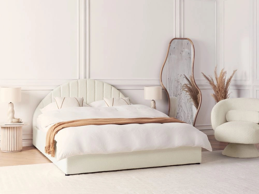 Letto contenitore Bianco Sporco Boucle Poliestere Tessuto UE Doppio Dimensioni 160 x 200 cm Design moderno minimalista