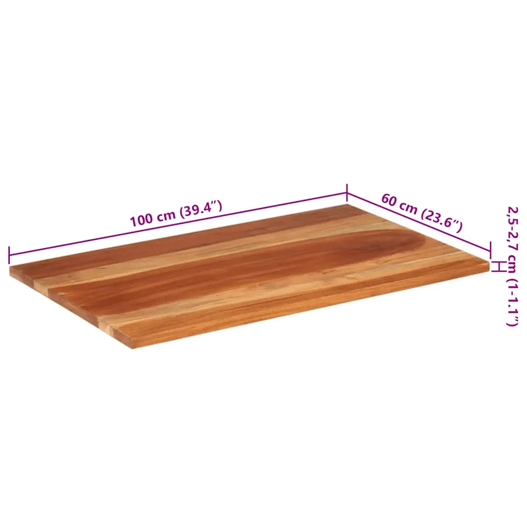 Piano Tavolo in Legno Massello di Acacia 25-27 mm 60x100 cm