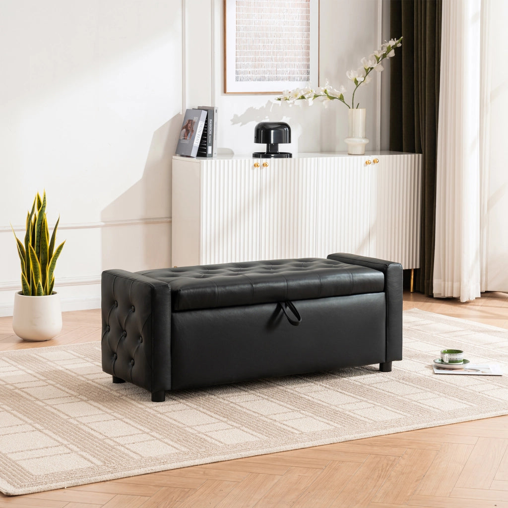 OTTOMANA Contenitore imbottita 122x45x47 cm Nero in PU