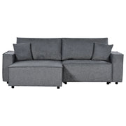 Divano letto angolare a destra Grigio Scuro Tessuto poliestere imbottito 3 posti a L con cuscini Funzione letto Stile moderno Soggiorno