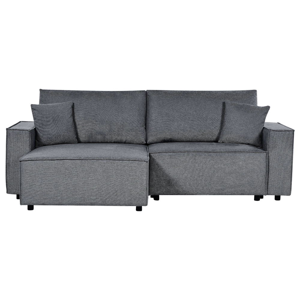 Divano letto angolare a destra Grigio Scuro Tessuto poliestere imbottito 3 posti a L con cuscini Funzione letto Stile moderno Soggiorno