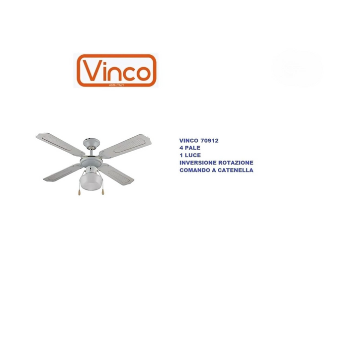 Ventilatore Vinco Da Soffitto 70912 Lampadario Con Luci 4 Pale 55W 3 Velocità
