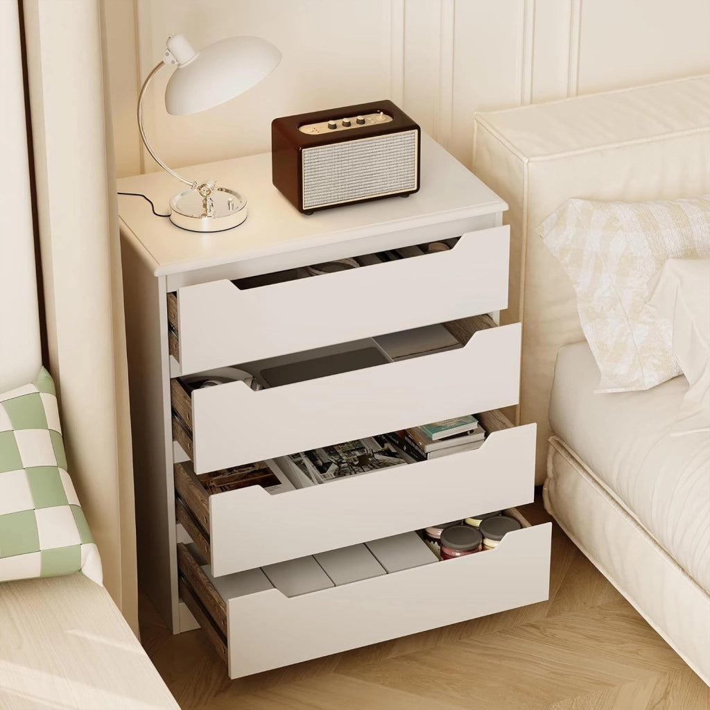 Cassettiera Camera da Letto con 4 cassetti, settimino camera da letto,Moderno e Salvaspazio per la Camera da Letto Soggiorno e Ingresso, 71 x 41 x 82 CM,Bianco (Bianco)