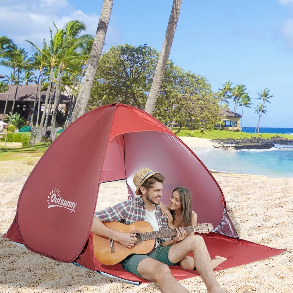 Tenda da spiaggia pop-up per 2-3 persone con protezione UV ¨C zephmum ¨C 200x150x119 cm rosso