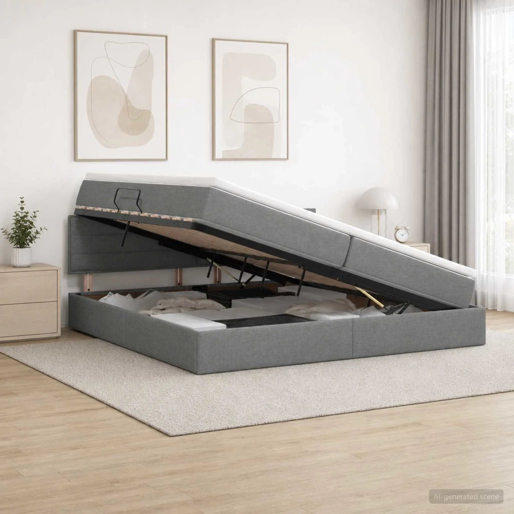 Letto con contenitore e materasso Grigio Scuro 200 x 200 cm 3458581