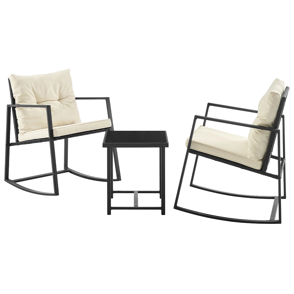 Set Tavolo e Poltrone Dondolo da Esterno Giardino Polyrattan con Cuscini Lavabili