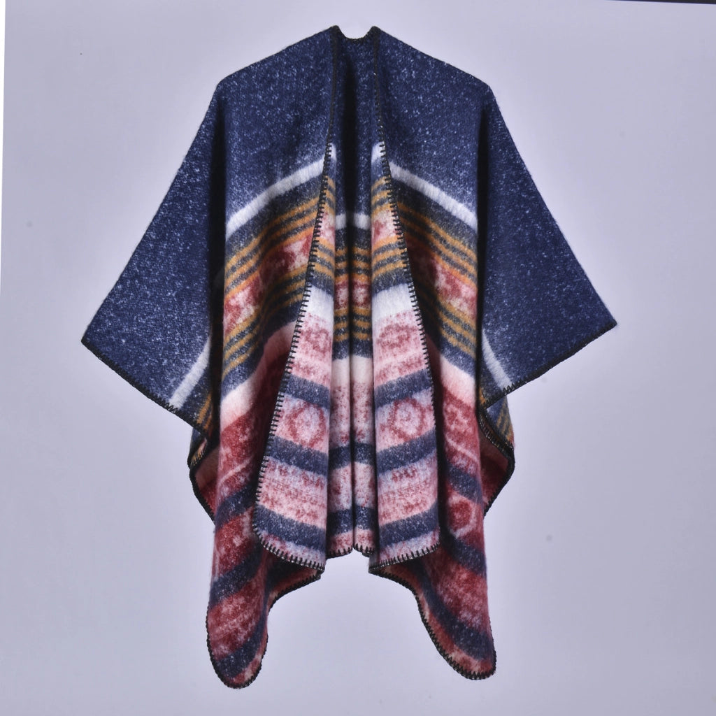 Nuovo cappotto-scialle vintage da donna in cashmere con spacchi, spesso e caldo.