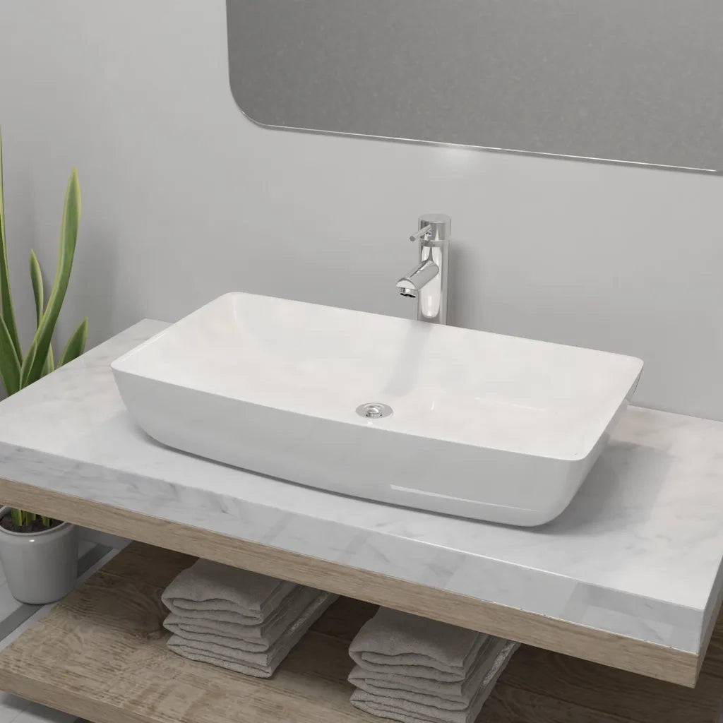 Lavello Bagno con Miscelatore in Ceramica Rettangolare Bianco CFW8497380