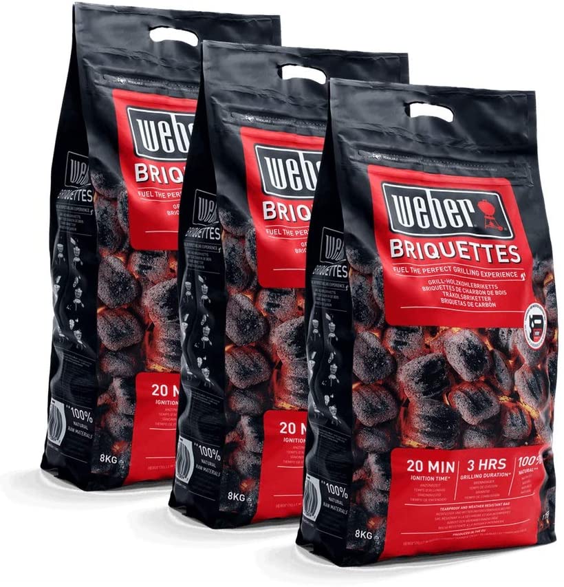 Bricchetti di Carbone Weber da 8Kg Accessori Barbecue 3 4 Sacchi Carbonella Quantità: 3 Sacchi
