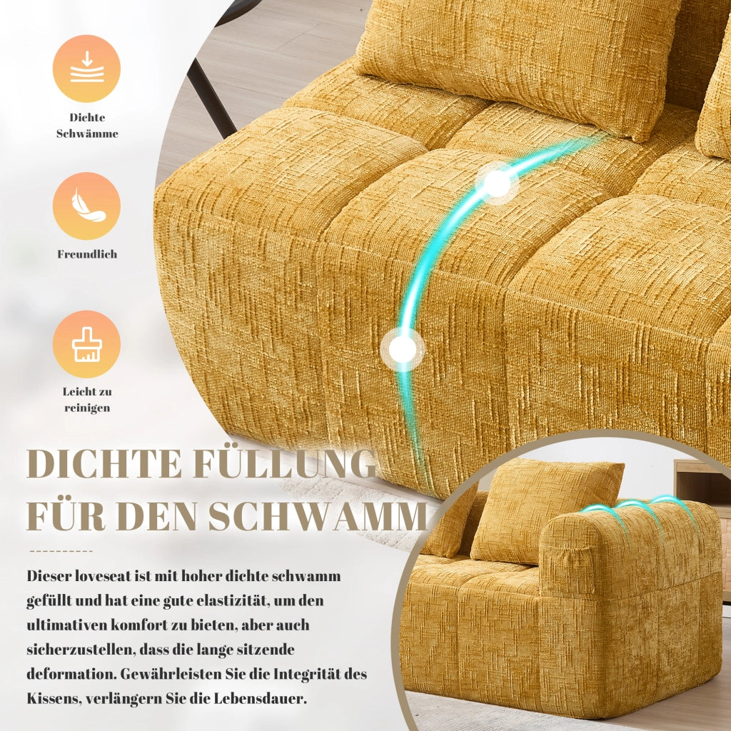 DIVANO Chaise longue 158x90x60 cm in chenille giallo con cuscino e tasche laterali