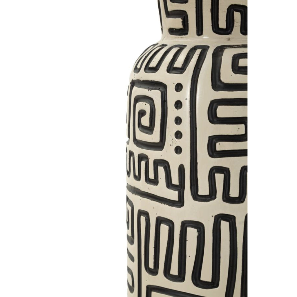 Lampada da terra Nairobi in polyresin bianco e nero con paralume in tessuto