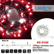 Trade Shop - Catena Luminosa 100 Luci Led Lucciole Rosso Fisso + Bianco Intermittente Xc-3142 -