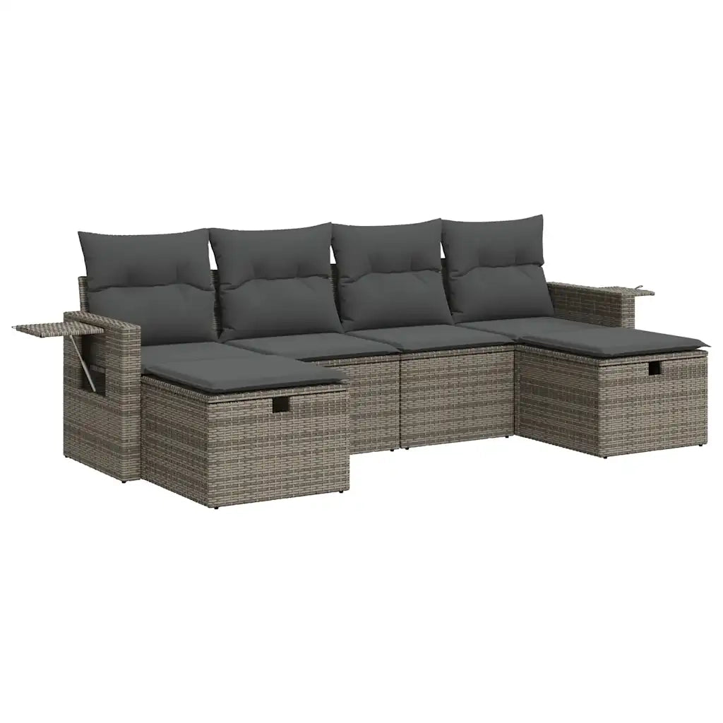 Set Divano da Giardino 6 pz con Cuscini Grigio in Polyrattan 3325526