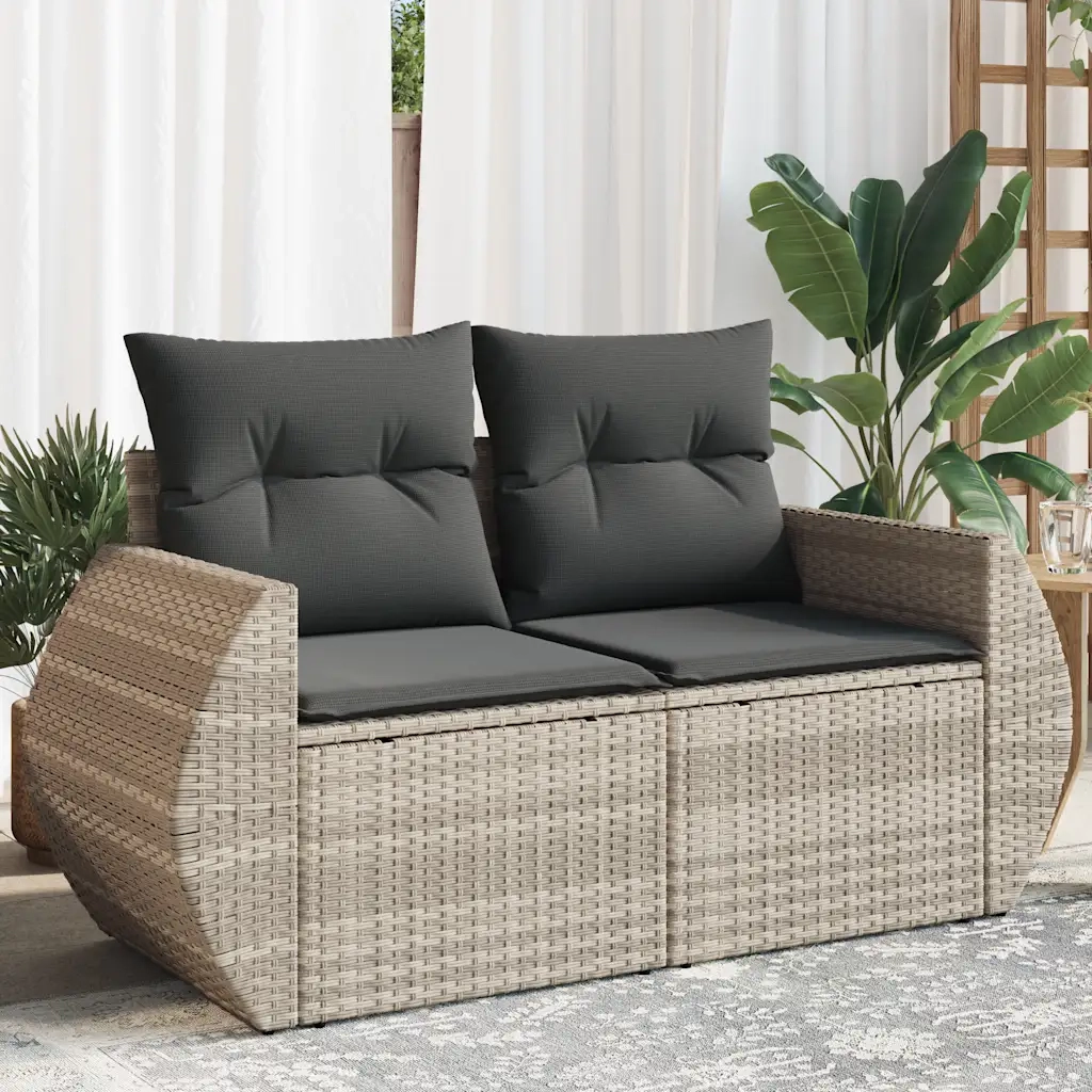 Divano da Giardino con Cuscini 2 Posti-Sofa da Giardino-Divano da esterno Grigio Chiaro Polyrattan 773872