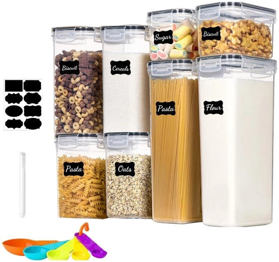 Contenitori a tenuta d'aria 8 in pack, con coperchi, BPA liberi, contenitori di stoccaggio trasparenti per cucina, alimenti, armadietto, organizzatore e stoccaggio, plastica, organizzatore per armadietto