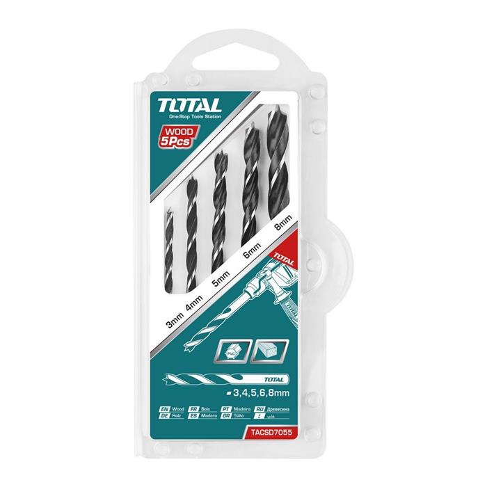 Punte Trapano per Legno 3 4 5 6 7 8 mm Set 5 pz Total TOTTACSD7055