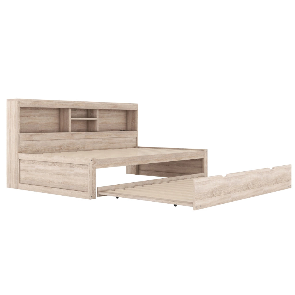 Divano letto con LED e USB - Zephmum- 90x200 cm, Natur, senza materasso