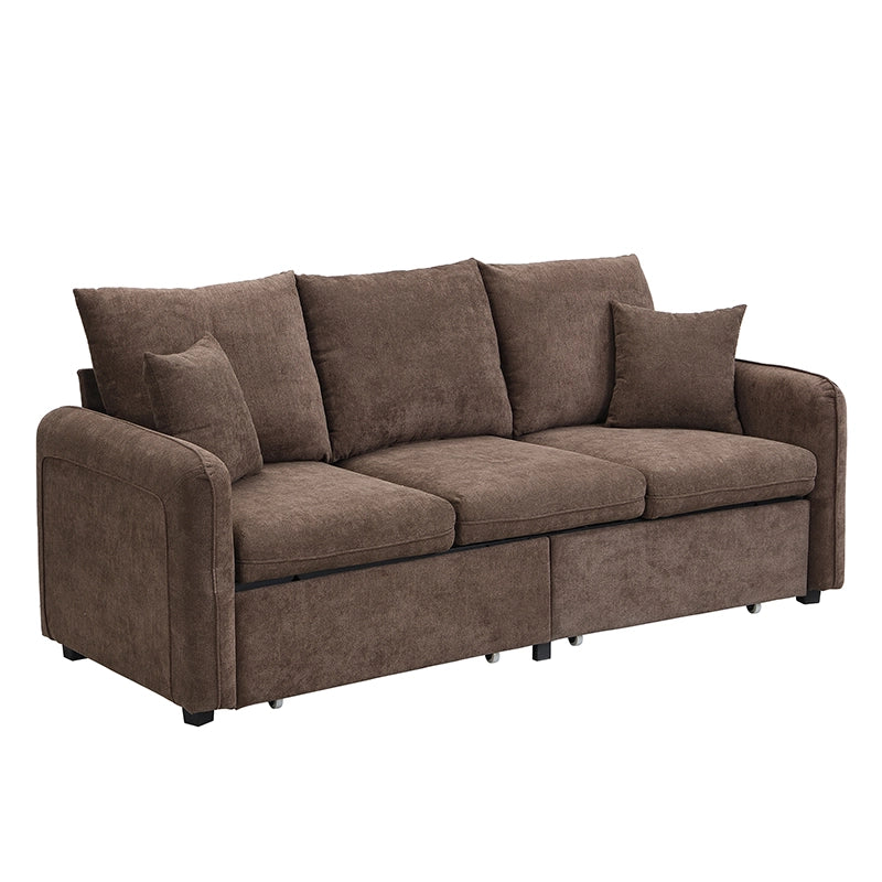 Divano Ad Angolo Modulare 3 Posti con Contenitore; 2 Pouf Contenitore e Funzione Letto; Chenille Marrone Antico