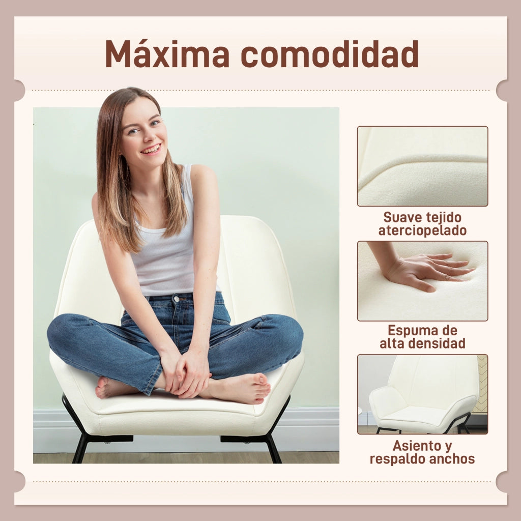 Poltrona in velluto crema con gambe in metallo ¨C zephmum ¨C 90x100x85 cm