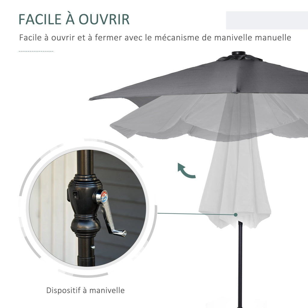 Parasole rettangolare da giardino 3x2m ¨C zephmum ¨C grigio inclinabile con LED solare