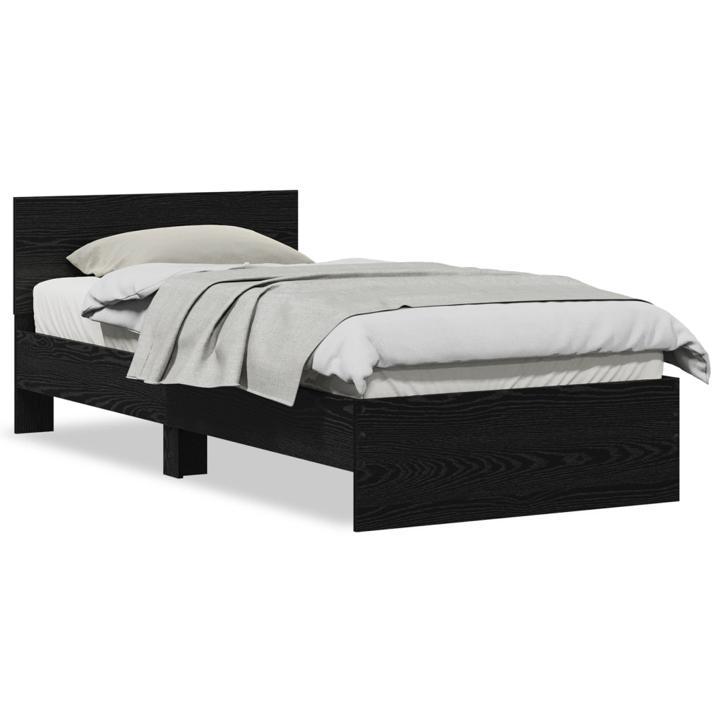 Letto senza Materasso con Testiera Nero Rovere 75x190 cm