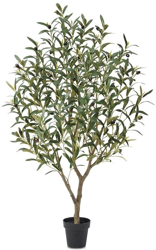 Pianta Artificiale di Olivo 120 cm Grande - 33 Frutti & 718 Foglie Laterali Resistenti ai Raggi UV, con Vaso, Flessibile - Pianta Decorativa per Soggiorno Ufficio Balcone.