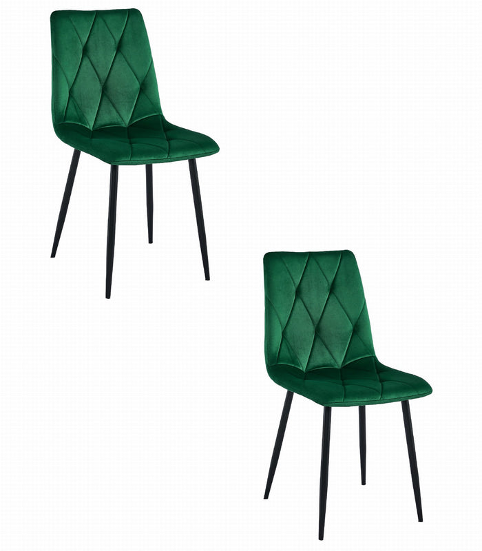 Set di 2 sedie Valora Tyra in velluto verde scuro con gambe nere