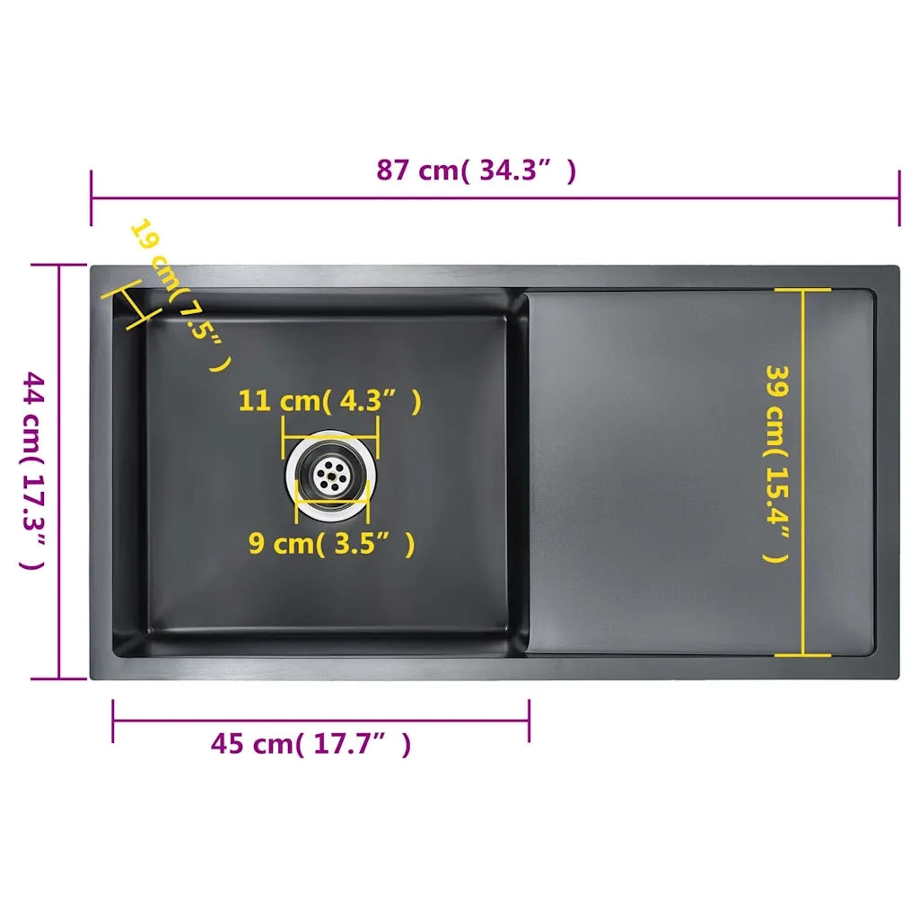 Lavello da Cucina Lavorato a Mano con Filtro Nero Acciaio Inox cod mxl 75859
